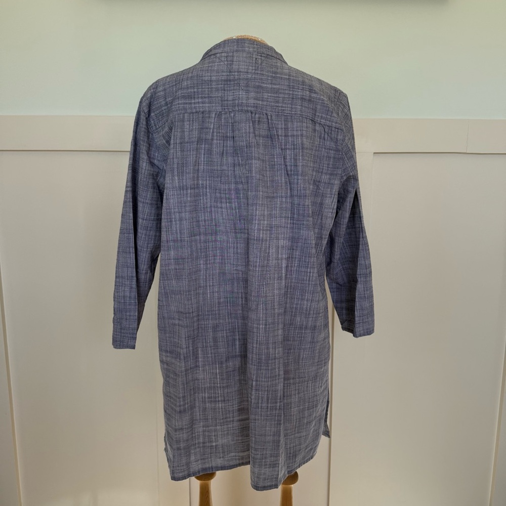 Sweet Magnolia Chambray Blouse LARGE Blue‎ Ruffle Front Button Down Cotton - Picture 5 of 9